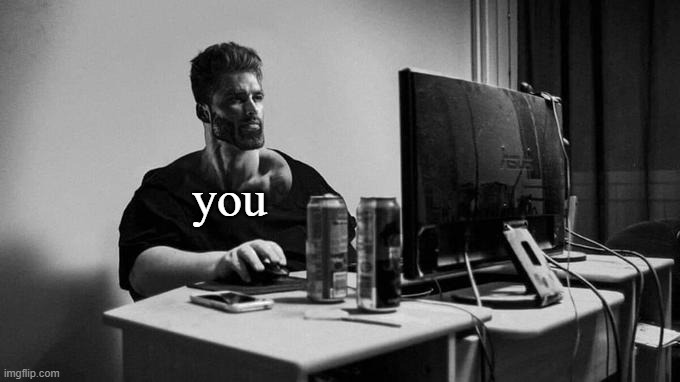 Gigachad On The Computer | you | image tagged in gigachad on the computer | made w/ Imgflip meme maker