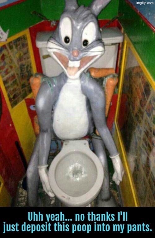 I'd sooner use my pants | Uhh yeah... no thanks I'll just deposit this poop into my pants. | image tagged in cursed images,bugs bunny,toilets,poopy pants,what a terrible day to have eyes,nope | made w/ Imgflip meme maker