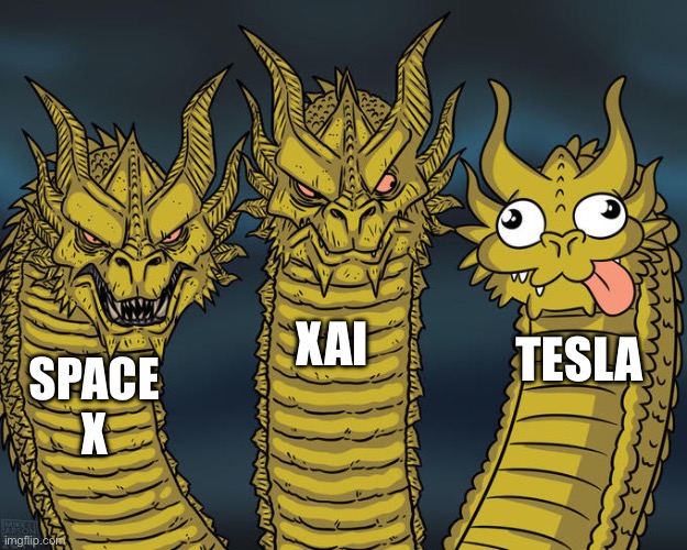 Three-headed Dragon | XAI; TESLA; SPACE X | image tagged in three-headed dragon | made w/ Imgflip meme maker
