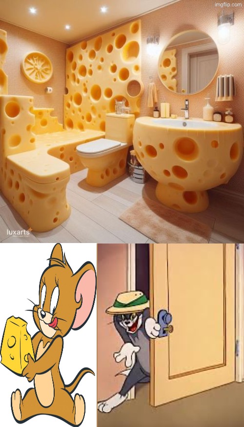 Jerry's Bathroom | image tagged in tom and jerry,cheese,bathrooms,design fails,weird stuff,tom and jerry meme | made w/ Imgflip meme maker