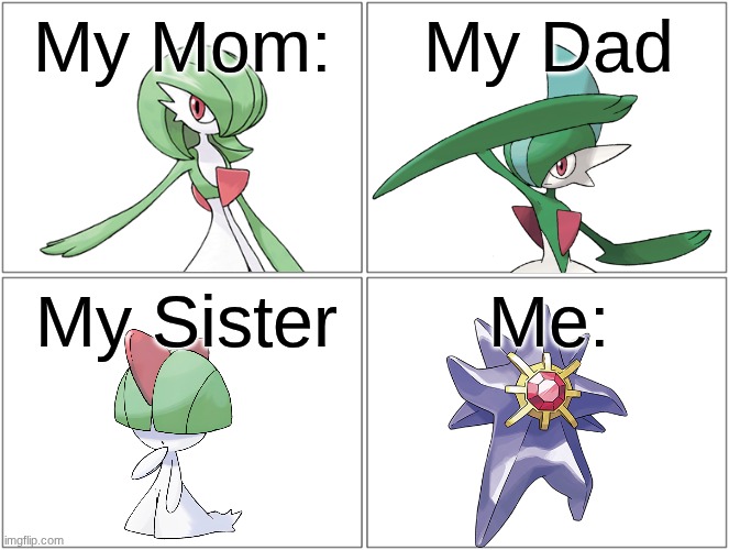 My Family if we were Pokemon | My Mom:; My Dad; My Sister; Me: | image tagged in pokemon,family | made w/ Imgflip meme maker