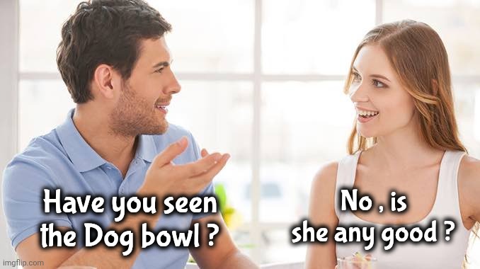 Man's Best Friend | No , is she any good ? Have you seen the Dog bowl ? | image tagged in couple talking,bowling,dogs,well yes but actually no,feed me | made w/ Imgflip meme maker