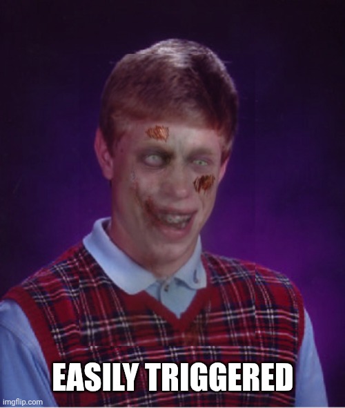 Zombie Bad Luck Brian Meme | EASILY TRIGGERED | image tagged in memes,zombie bad luck brian | made w/ Imgflip meme maker