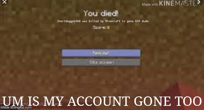 you died | Smartdoggo2468 was killed by Minecraft is gone RIP dude; UM IS MY ACCOUNT GONE TOO | image tagged in you died | made w/ Imgflip meme maker