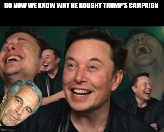 Now we know | DO NOW WE KNOW WHY HE BOUGHT TRUMP'S CAMPAIGN | image tagged in elon musk,donald trump,trump,jeffrey epstein,epstein,nevertrump | made w/ Imgflip meme maker