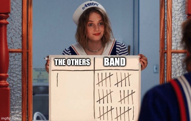 stranger things whiteboard | BAND; THE OTHERS | image tagged in stranger things whiteboard | made w/ Imgflip meme maker