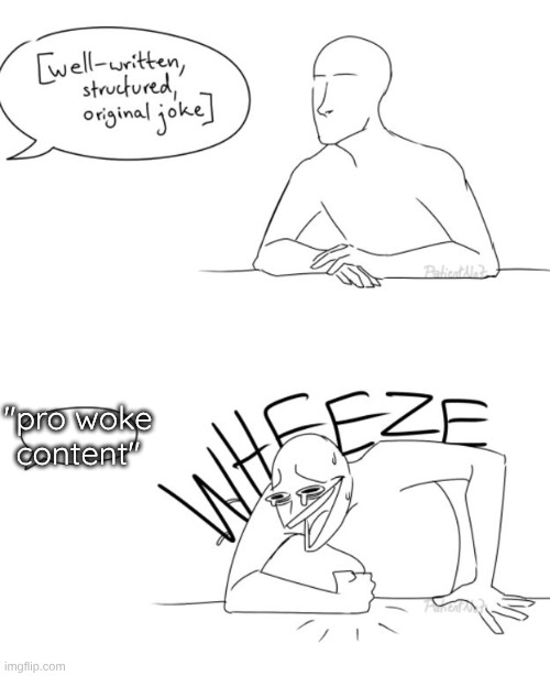 Wheeze | "pro woke content" | image tagged in wheeze | made w/ Imgflip meme maker