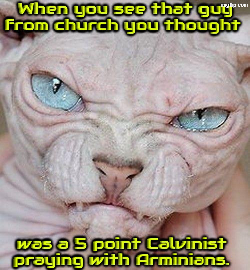 Praying with the enemy | image tagged in calvinism,calvinist memes,anti calvinism,reformed theology,arminian,enemy | made w/ Imgflip meme maker