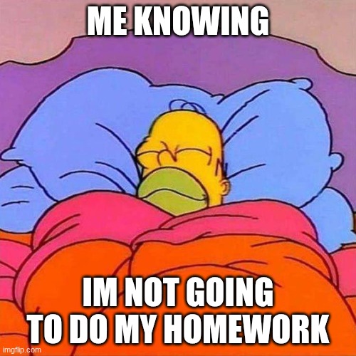 Homer Napping | ME KNOWING; IM NOT GOING TO DO MY HOMEWORK | image tagged in homer napping | made w/ Imgflip meme maker