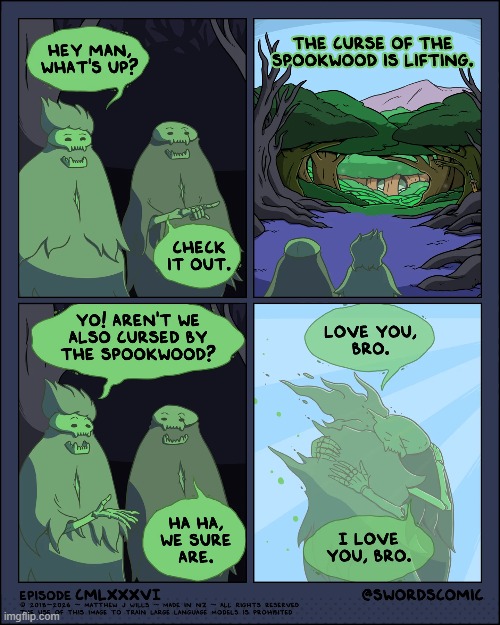 The return of the ghost buddies! | image tagged in swords,woods,curse,ghosts,hug,aww | made w/ Imgflip meme maker
