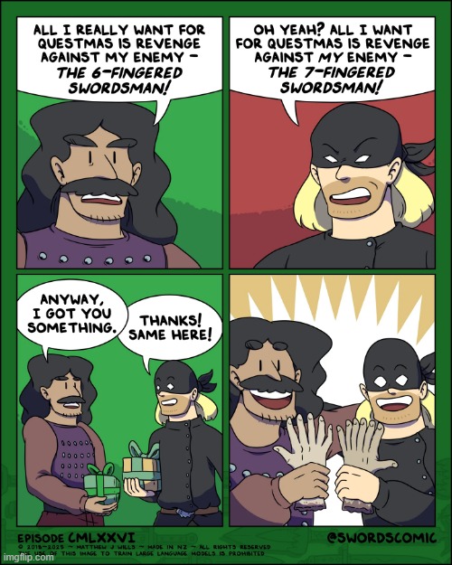 Some brand new Swords Comic episodes! | It's not Christmas anymore but who cares LOL | image tagged in swords,christmas,presents,fingers,6,7 | made w/ Imgflip meme maker