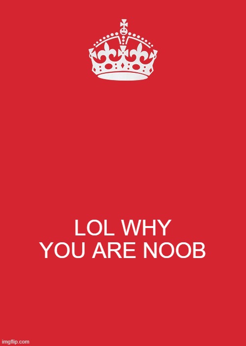 Keep Calm And Carry On Red | LOL WHY YOU ARE NOOB | image tagged in memes,keep calm and carry on red | made w/ Imgflip meme maker