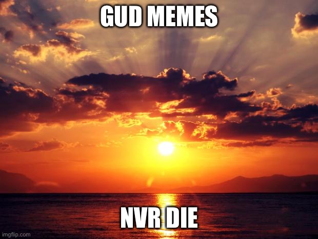 Sunset | GUD MEMES; NVR DIE | image tagged in sunset | made w/ Imgflip meme maker