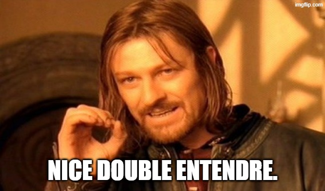 NICE DOUBLE ENTENDRE. | image tagged in memes,one does not simply | made w/ Imgflip meme maker