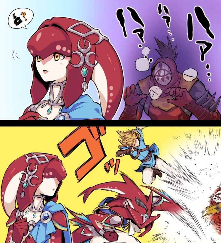 Link and Sidon beat Yiga to protect Mipha Blank Meme Template