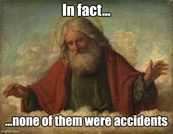 god | In fact... ...none of them were accidents | image tagged in god | made w/ Imgflip meme maker