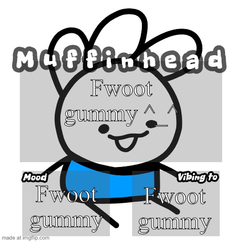 Muffinhead announcement template | Fwoot gummy ^_^; Fwoot gummy; Fwoot gummy | image tagged in muffinhead announcement template | made w/ Imgflip meme maker