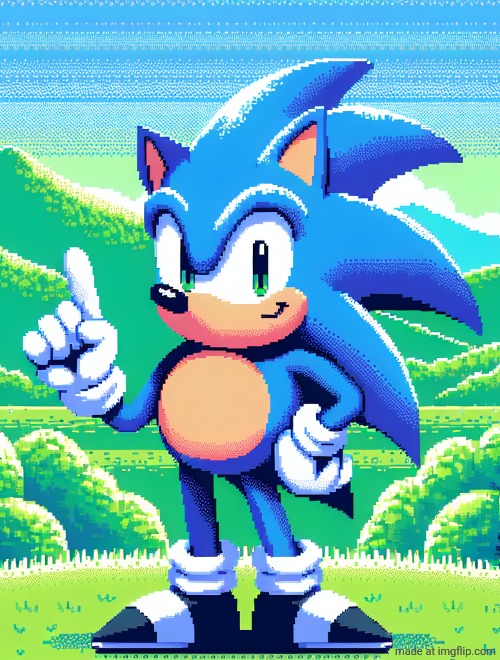Classic Sonic Doing a finger wag in green hill | image tagged in classic sonic doing a finger wag in green hill | made w/ Imgflip meme maker