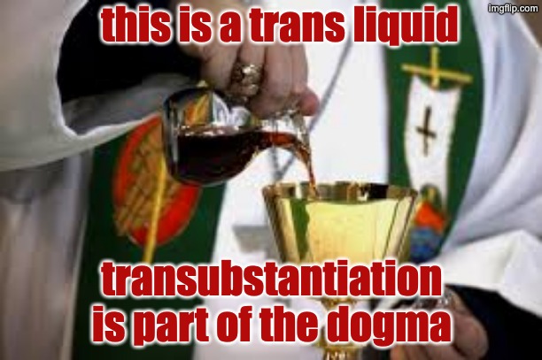 this is a trans liquid transubstantiation
is part of the dogma | made w/ Imgflip meme maker