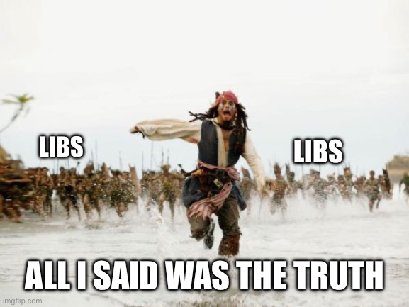 Jack Sparrow Being Chased Meme | LIBS ALL I SAID WAS THE TRUTH LIBS | image tagged in memes,jack sparrow being chased | made w/ Imgflip meme maker