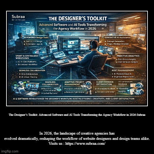 The Designer’s Toolkit: Advanced Software and AI Tools Transforming the Agency Workflow in 2026-Subraa | In 2026, the landscape of creative  | image tagged in funny,demotivationals | made w/ Imgflip demotivational maker