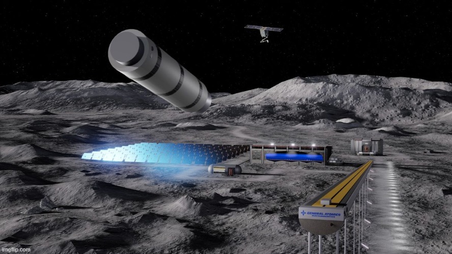 Lunar surface with conceptual electromagnetic rail system