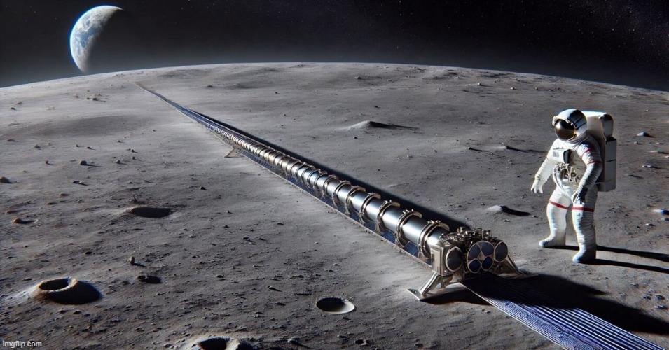 Artist concept of lunar infrastructure including mass driver