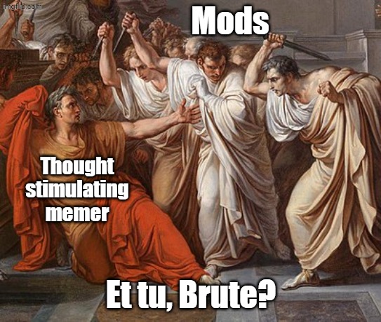 Et Tu, Brute | Thought stimulating memer Et tu, Brute? Mods | image tagged in et tu brute | made w/ Imgflip meme maker