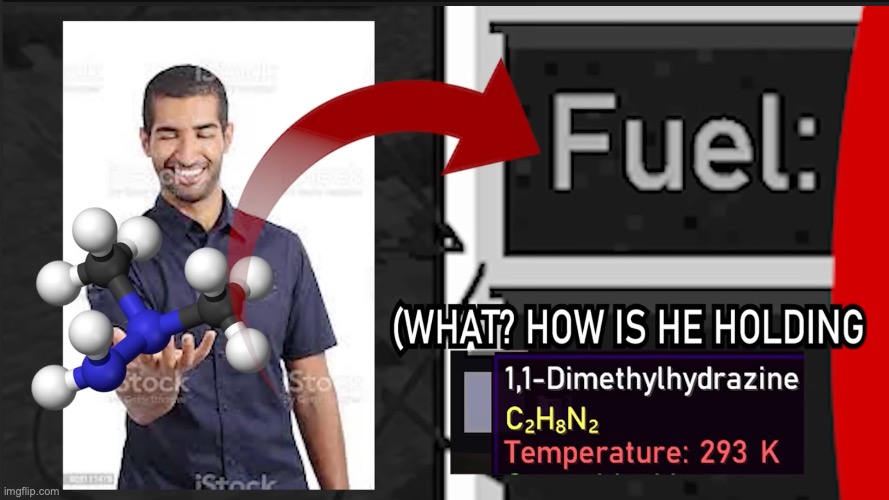 (WHAT? HOW IS HE HOLDING 1,1-Dimethylhydrazine C₂H₈N₂ Temperature: 293 K | made w/ Imgflip meme maker