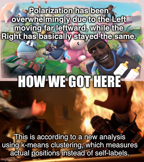 Don’t need a study to figure this out. | Polarization has been overwhelmingly due to the Left moving far leftward, while the Right has basically stayed the same. HOW WE GOT HERE; This is according to a new analysis using k-means clustering, which measures actual positions instead of self-labels. | image tagged in imagination vs reality | made w/ Imgflip meme maker