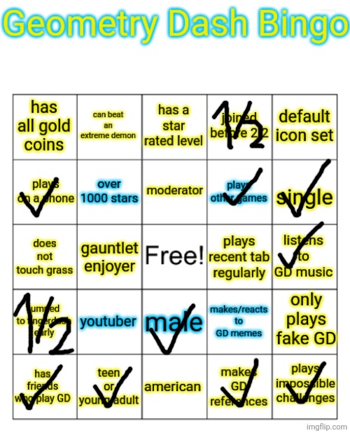 gd bingo | image tagged in gd bingo | made w/ Imgflip meme maker