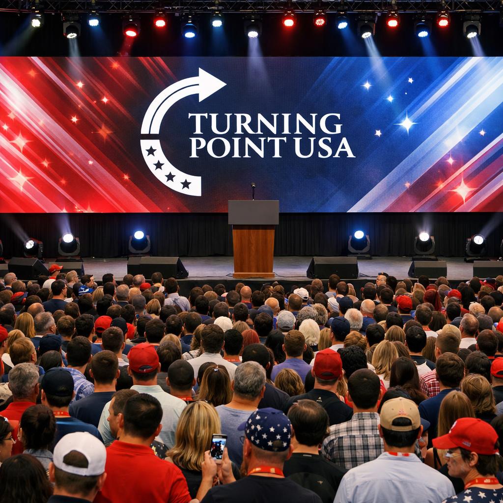 Crowded TPUSA event with empty stage Blank Meme Template