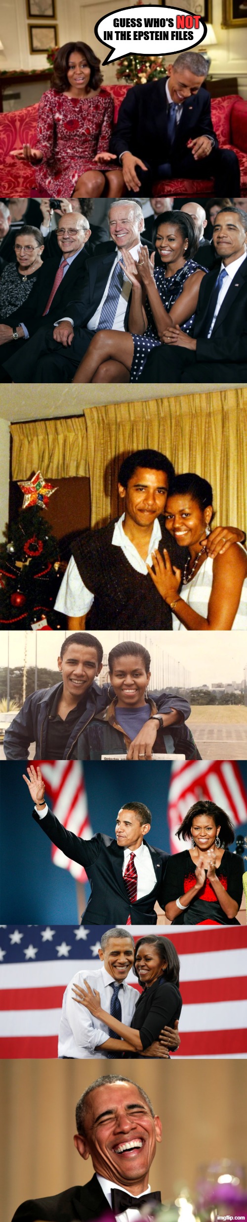 Guess who's NOT in the EPSTEIN FILES? | NOT; GUESS WHO'S      IN THE EPSTEIN FILES | image tagged in obama,barack obama,biden,ruth bader ginsburg,michelle obama,and then i said obama | made w/ Imgflip meme maker