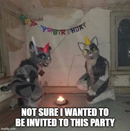 Happy Birthday | NOT SURE I WANTED TO BE INVITED TO THIS PARTY | image tagged in cursed image | made w/ Imgflip meme maker