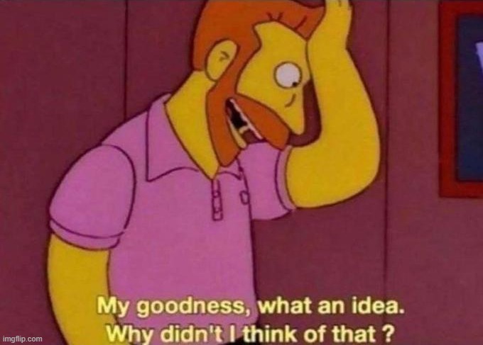 My goodness, what an idea. Why didn't I think of that? | image tagged in my goodness what an idea why didn't i think of that | made w/ Imgflip meme maker