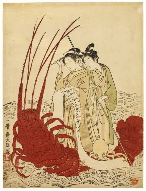 Lovers on a giant shrimp Blank Meme Template