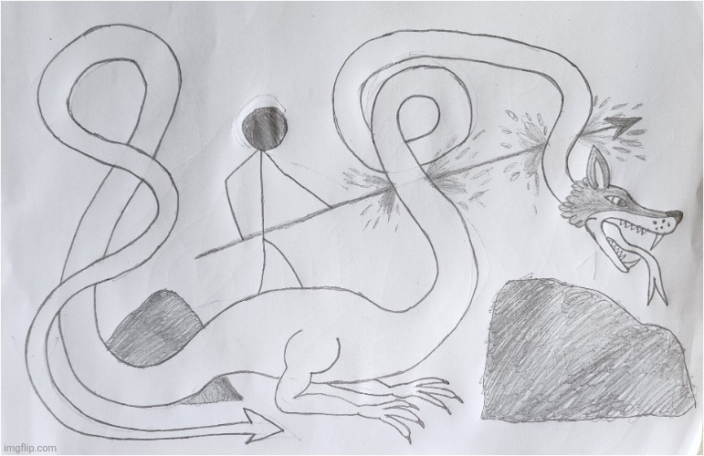 Stickman vs dragon: | image tagged in stickman,drawing | made w/ Imgflip meme maker