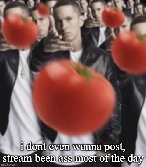 eminem tomato | i dont even wanna post, stream been ass most of the day | image tagged in eminem tomato | made w/ Imgflip meme maker