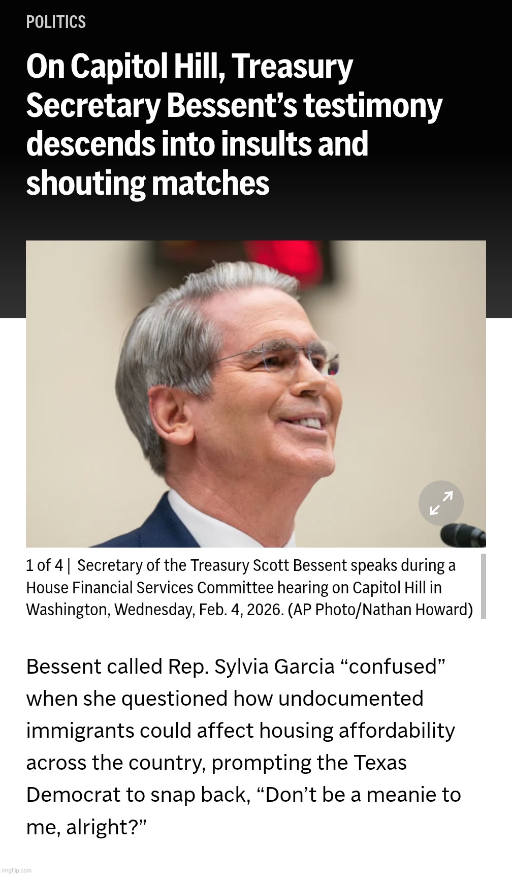 Big Meanie testifies before Congress | image tagged in scott bessent,torn from the headlnes,imgflip news,imgflip news channel | made w/ Imgflip meme maker