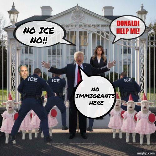 Trump Defens | DONALD! 
HELP ME! NO ICE
NO!! NO 
IMMIGRANTS 
HERE | image tagged in trump,ice,jeffrey epstein,corruption | made w/ Imgflip meme maker