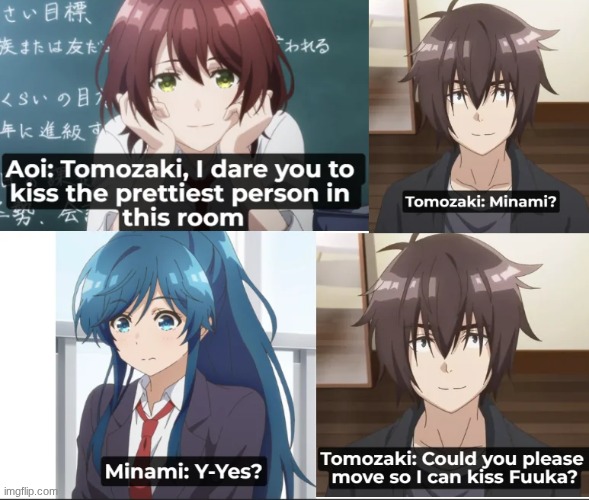 image tagged in aoi,tomozaki,minami | made w/ Imgflip meme maker