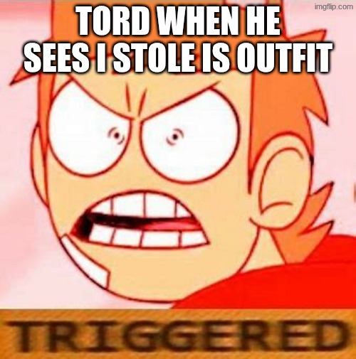 I stole tords outfit (not joking I have the same hoodie and pants) | TORD WHEN HE SEES I STOLE IS OUTFIT | image tagged in tord is triggered | made w/ Imgflip meme maker