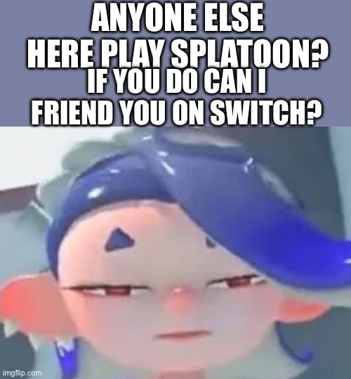 Pls | ANYONE ELSE HERE PLAY SPLATOON? IF YOU DO CAN I FRIEND YOU ON SWITCH? | image tagged in forward facing shiver,splatoon | made w/ Imgflip meme maker