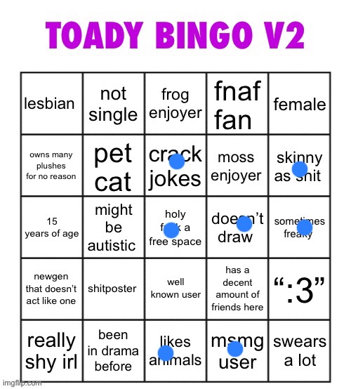 toady bingo v2 | image tagged in toady bingo v2,msmg | made w/ Imgflip meme maker