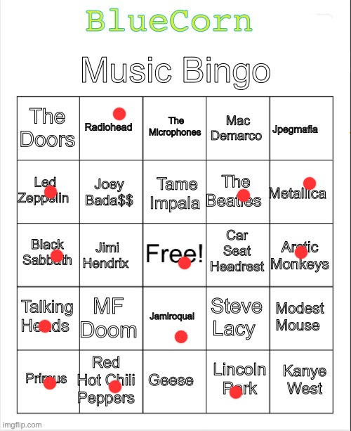 BlueCorn music bingo | image tagged in bluecorn music bingo | made w/ Imgflip meme maker
