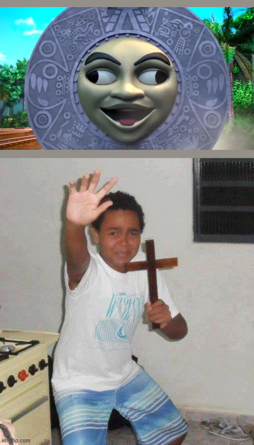 this was from a scrapped scene in the BWBA movie, im glad they cut it | image tagged in kid with cross,thomas and friends | made w/ Imgflip meme maker