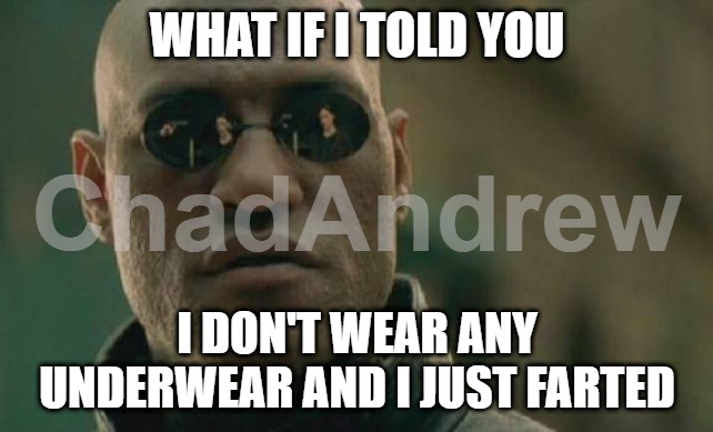 Morpheus does toilet humor. | WHAT IF I TOLD YOU; I DON'T WEAR ANY UNDERWEAR AND I JUST FARTED | image tagged in memes,matrix morpheus,fun10 | made w/ Imgflip meme maker