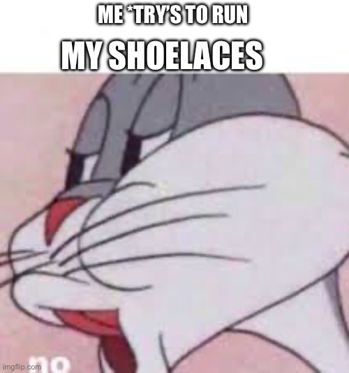 I had this one in my mind for a while. | ME *TRY’S TO RUN; MY SHOELACES | image tagged in no bugs bunny | made w/ Imgflip meme maker
