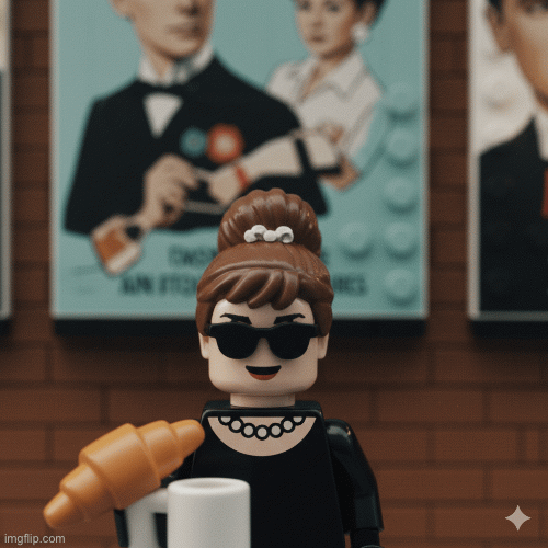 Holly Go-Tiny | image tagged in audrey hepburn,holly golightly,breakfast at tiffanys,ai art,lego art,brian einersen | made w/ Imgflip images-to-gif maker