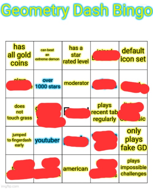 gd bingo | image tagged in gd bingo | made w/ Imgflip meme maker